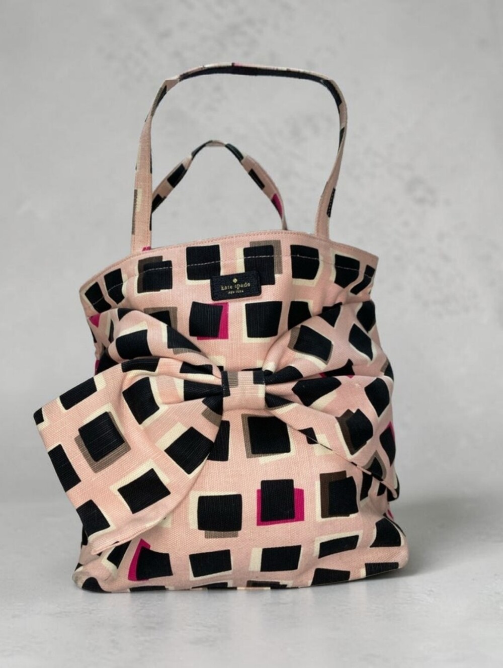 Kate Spade Canvas Pink & Black Geometric Bow Tote